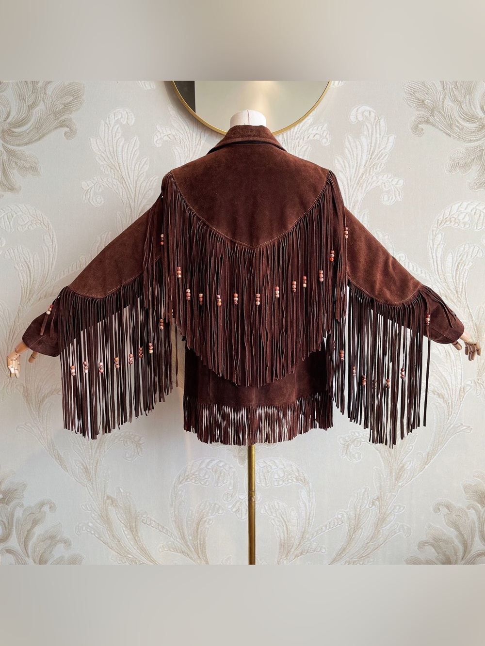 Vintage Western Beaded Long Fringed Suede Jacket - Brown - Picture 3 of 4